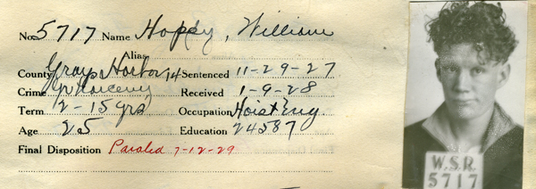 William Hoppy, Corrections Department, Reformatory, Admissions Registers, 1908-1923, Washington State Archives, Digital Archives.
