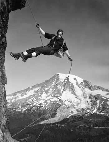 A Mountaineer Rappels, Photographs, General Subjects Photograph Collection, 1845-2005, Washington State Archives, Digital Archives.