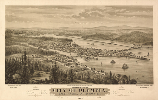 Bird's-eye view of the city of Olympia, Record Series, Map Records, General Map Collection, 1851-2005, Washington State Archives, Digital Archives.