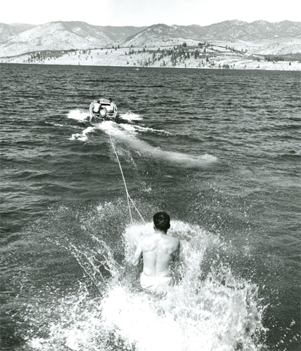 Water skiing on Lake Chelan, 1965,Scaylea, Josef, General Subjects Photograph Collection, 1845-2005, Washington State Archives, Digital Archives.