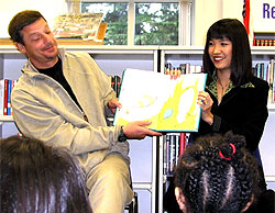 First Lady Mona Locke teams up with Seattle Mariner pitcher Jamie Moyer at Thurgood Marshall School in Seattle to participate in "Read for 2004" - a worldwide reading day sponsored by Scholastic Book Clubs.