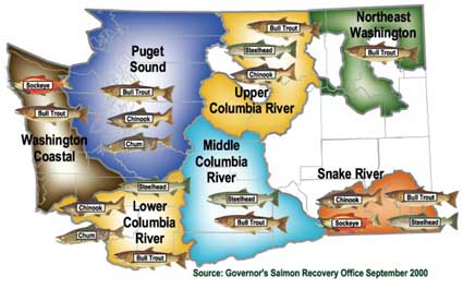 Threatened or Endangered listings in Salmon Recovery Regions