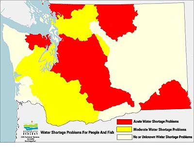 Map of water shortage problems for people and fish